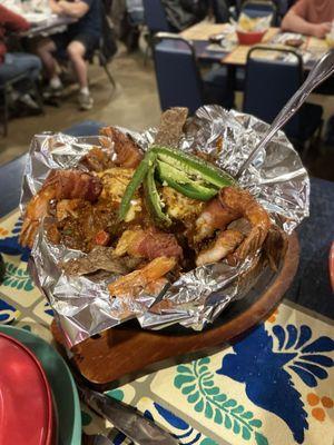 Molcajete with jumbo shrimp