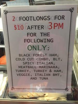 2 Footlongs For $10