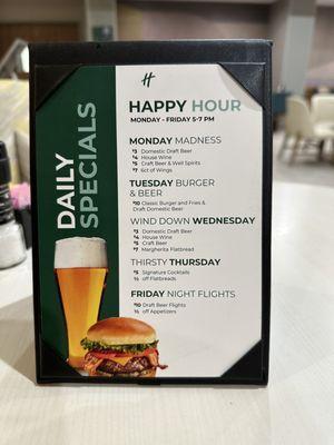 Happy Hour menú M-F 5-7pm