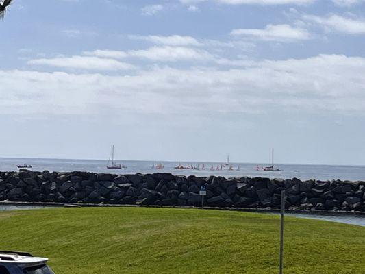 Looking out from the yacht club outdoor patio