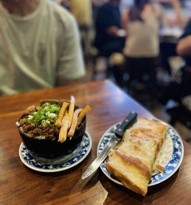 Minced Pork on Rice & Thousand Layer Pancake with Egg