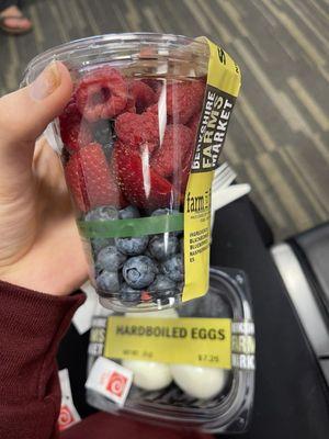 Fresh berry cup and hard boiled eggs