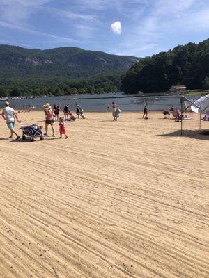 View of the beach and lake