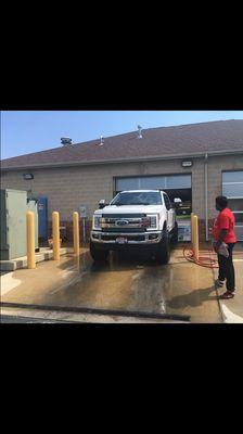 We wash big trucks and dually's.  Don't forget to remove the trailer hitch.