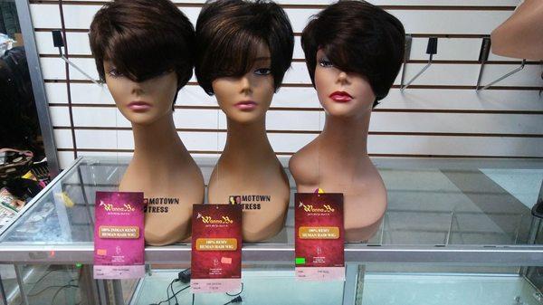 These are 100% human hair wigs by Wannabe.The names are Shayna, Deena, and Idol. They come in a variety of colors.