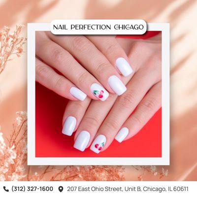 Sweet and chic with white nails and cherry art! 
ℬℴℴℴℴℯℴ