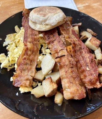 Connie's Breakfast with scrambled eggs & perfect bacon