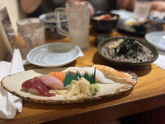 assorted sushi with soba