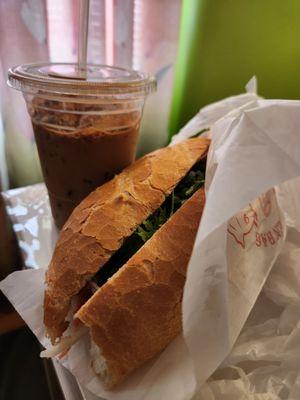 Vietnamese ice coffee and banh mi thit nguoi