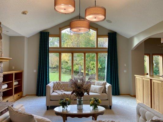 Side Panels in this Stillwater home help to frame this beautiful set of windows and soften up the wall.