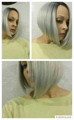 Grey and blue hue wig...