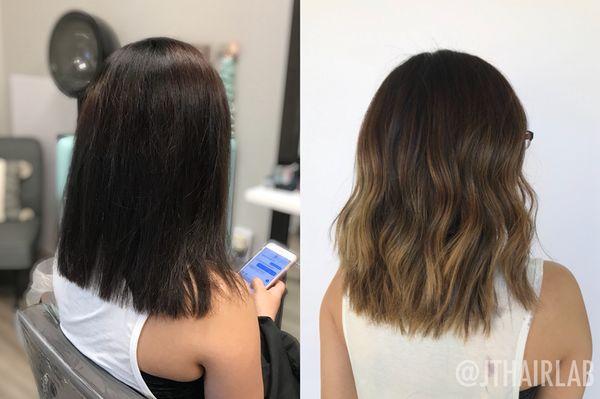 Before and after balayage/color melt + trim