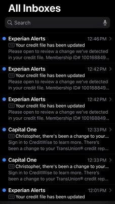 Many of the credit alerts from my email inbox.