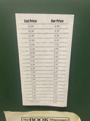 Book pricing chart