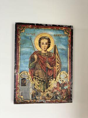 Saint Demetrios greets you at the entrance.