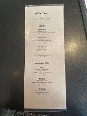 Wine menu - white