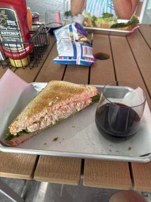 Chicken Salad with a glass of wine