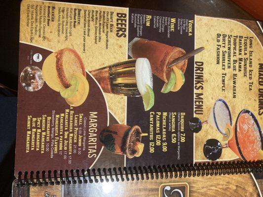 Drinks menu