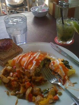 California omelette with spinach drenched in hot sauce and a passionfruit mojito to wash it down :)