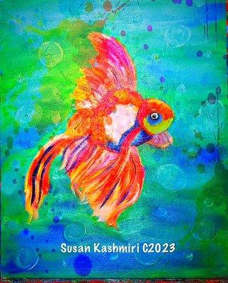 Ryukin Goldfish - mixed media on paper