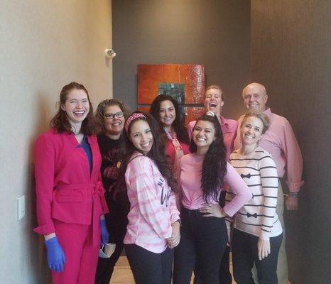 Cancer Awareness Month 2020  (back row) Victoria, Summer, Kristen, Dr, Tiffany, Dr. Rex (front row) Veronica, Jacki, Amber