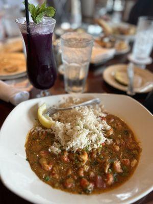 Crawfish Etouffee & Vodoo drink