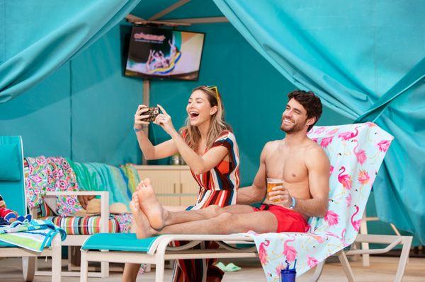 At Aquatopia you can reserve a Cabana with deluxe features that give you and your family a comfortable retreat in between all the splashing.