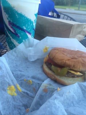 Small cheeseburger and a banana shake :]