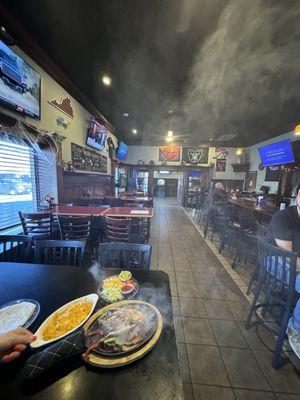 Main dining area and sizzling fajitas