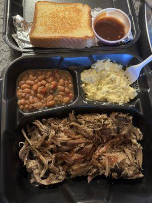 Pull Pork Plate with Baked Beans and Potato Salad