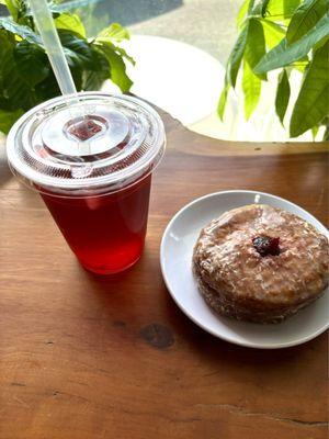 Hibiscus tea and raspberry cronut