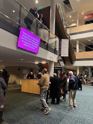 Inside the lobby. They have stairs to get to the other levels and elevators! There are restrooms on each floor.