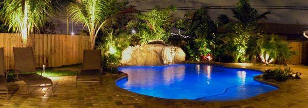 Swimming pool, landscape, landscape lighting. Hollywood Florida