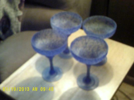 blue speckled swirl, margarita glasses