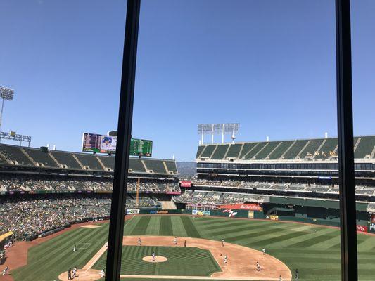 Wonderful view of the stadium at Shibe Park Tavern at the Oakland Coliseum in Oakland.