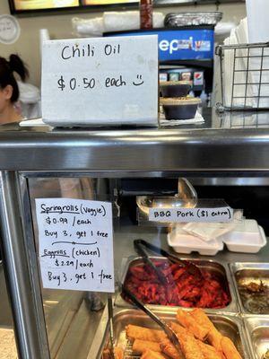 Sides and chili oil prices