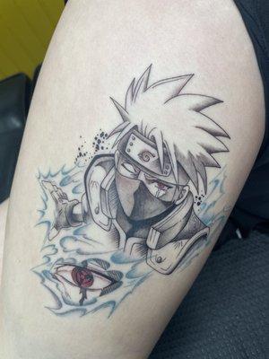 Kakashi with his chidori and mangekyou sharingan