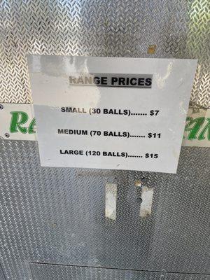 Price list for balls