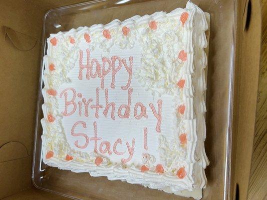 They can custom the color lettering & add designs.  Tres Leches Cake - Medium, buy this for a party if 6 with leftovers