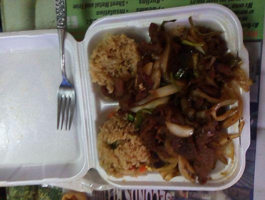 Mongolian pork, fried rice