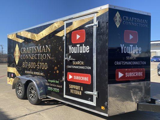 Front passenger corner of Craftsman Connection trailer with new Zilla wrap job.