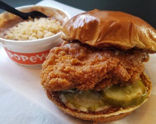 Spicy Chicken Sandwich w/Red Beans.