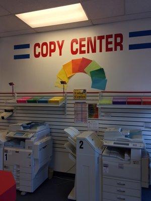 Black and white, and color copies. Self-serve and full service available