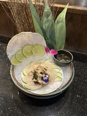 Live Scallop Appetizer sashimi style with ponzu sauce