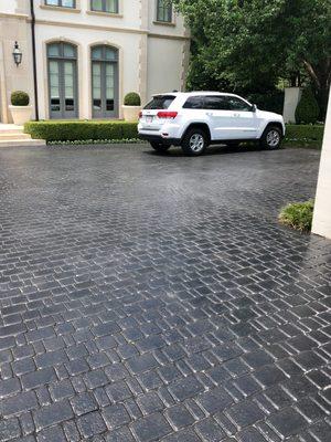 Replacing concrete pavers takes weeks, costs thousands, and is wasteful. We can refinish them. 3066 on pavers with 8oz Charcoal