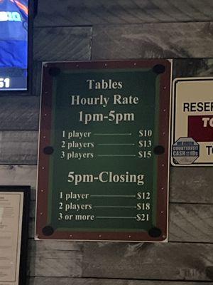 Pool Table Rates