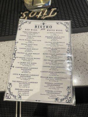 Drink menu