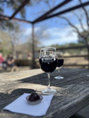 A chocolate and Cabernet on the back patio by the brewery.