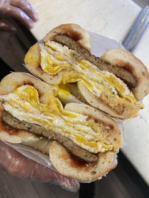 Sausage, egg over easy & cheese