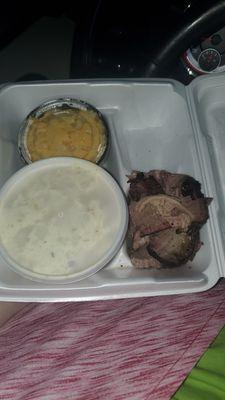 Brisket plate with 2 sides (also came with 2 hushpuppies and a little dinner roll)